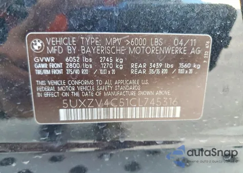 2012 BMW X5 xDrive35I z USA, uszkodzony, nr VIN 5UXZV4C51CL745316